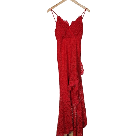 Majorelle Oracle Red Lace Dress Tiered Ruffle Midi Size XXS - Picture 3 of 10